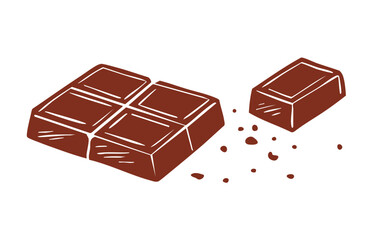 Milk chocolate pieces. Sweet cocoa dessert. Ingredient for confectionery. Vector art illustration sketch isolated on white background