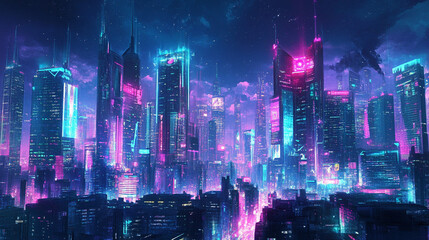 Obraz premium Glowing neon light switch on a colorful abstract background with a digital technology theme