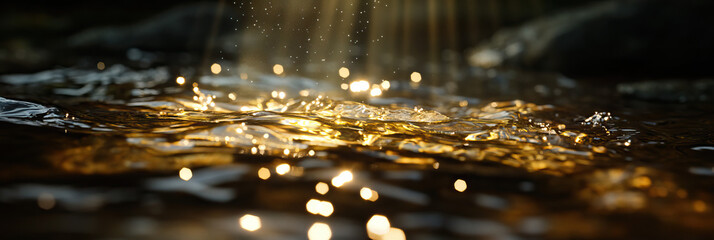 Water Surface with Light Reflections and Droplets