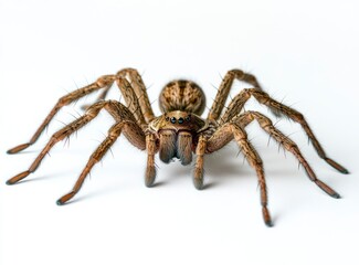 Close-up of a Wolf Spider on White Background Detailed Macro Shot