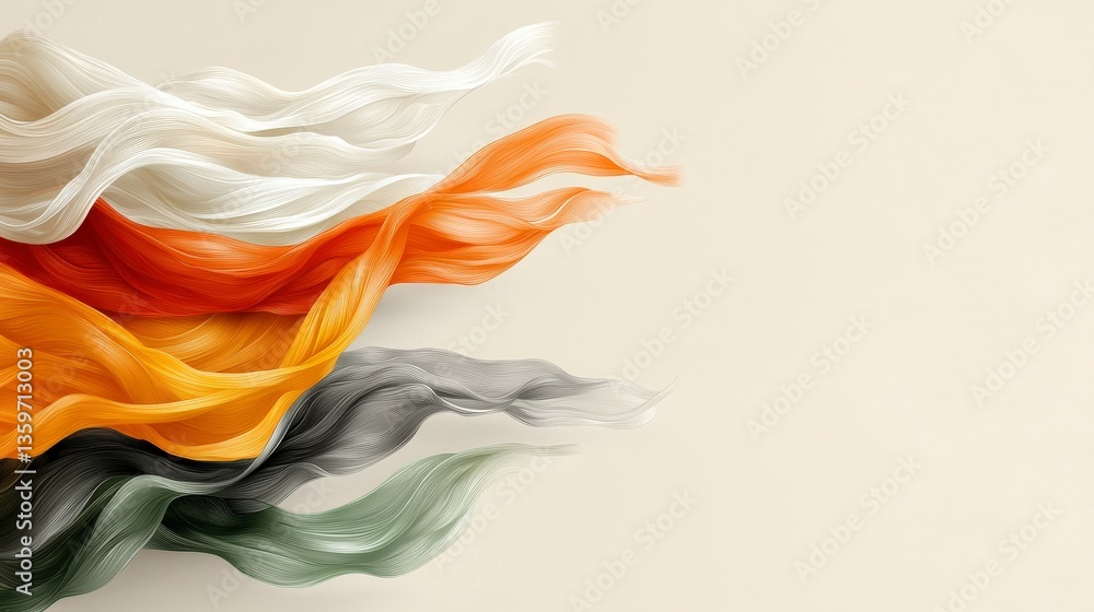 Poster colorful fabric waves: graceful ribbons of vibrant fabric cascade and flow, creating a dynamic compo