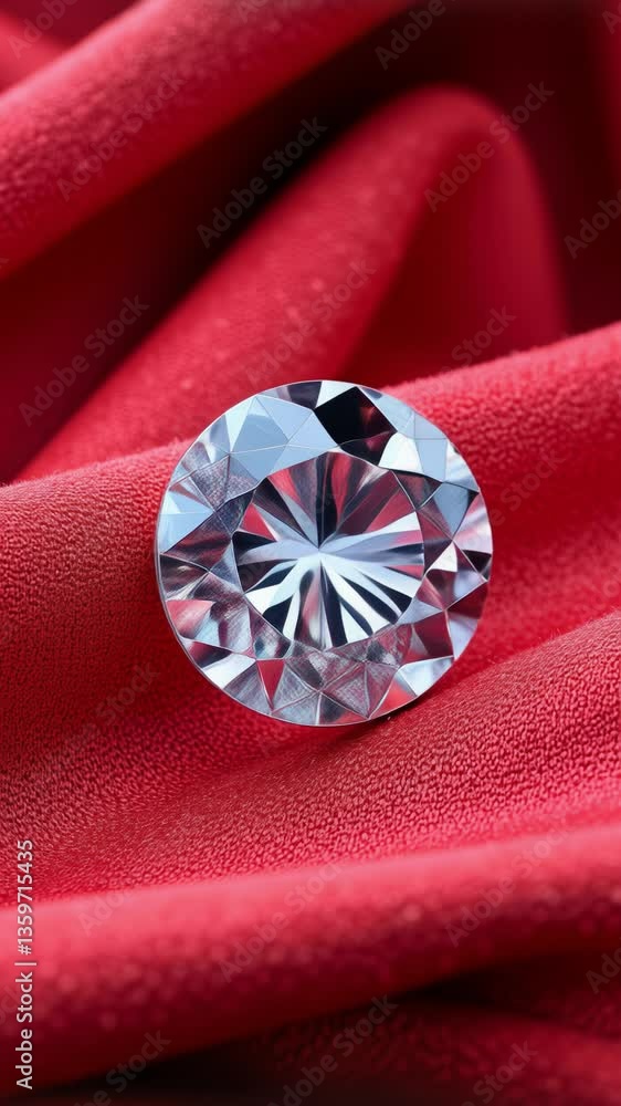 Aufkleber glittering cut diamond on luxurious red velvet cloth with flawless texture and sparkling reflections
