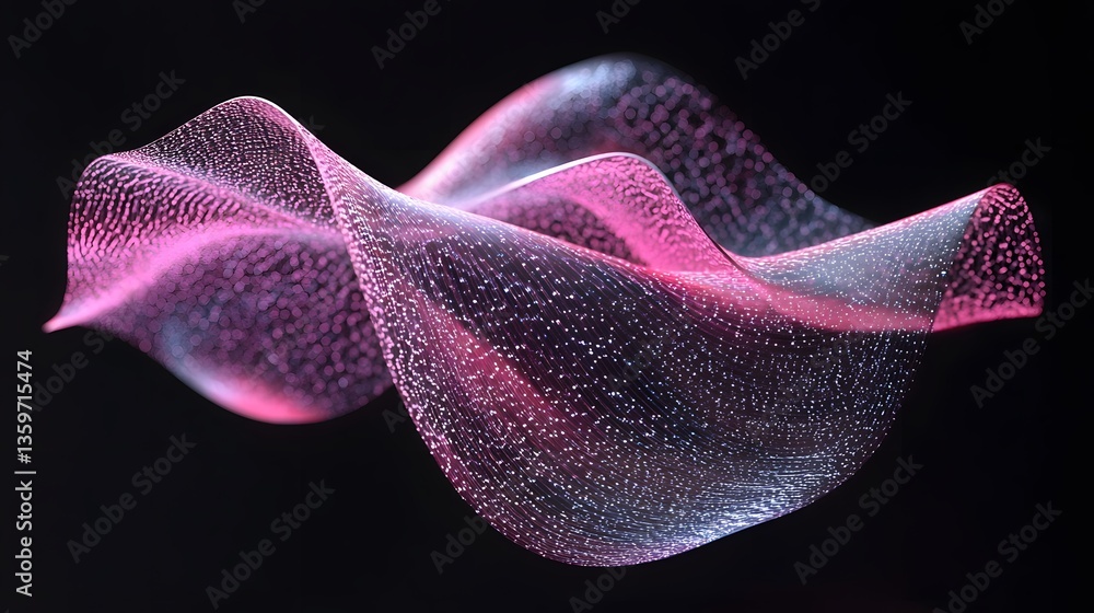 Poster abstract swirling pink wave design with sparkling points across surface