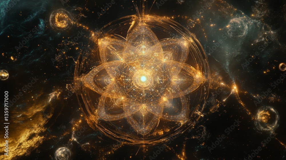 Poster futuristic science and technology concept with glowing atom structure combined with abstract electro