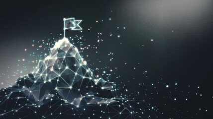 Conquering Heights: A digital depiction of a mountain peak crowned with a flag, representing ambition, success, and the achievement of goals. 