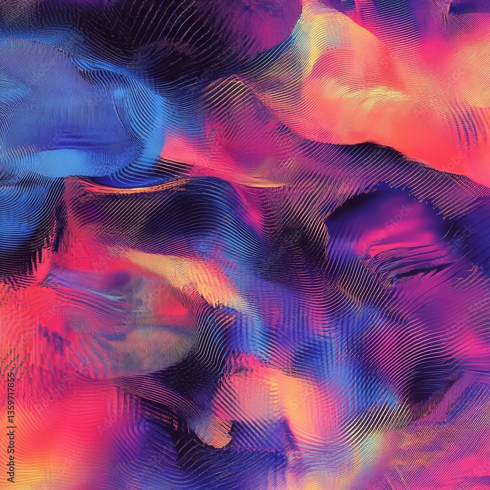 Poster abstract chromatic waves: a symphony of textures and gradient hues in striated, undulating forms.