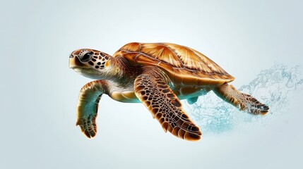 Fototapeta premium Underwater Journey: A sea turtle gracefully navigates through the aquatic realm, its shell shimmering. This image captures the beauty of marine life and the wonders of the underwater world. 