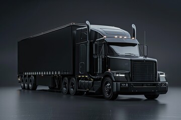 High Detail Image of Black Tractor Trailer Truck