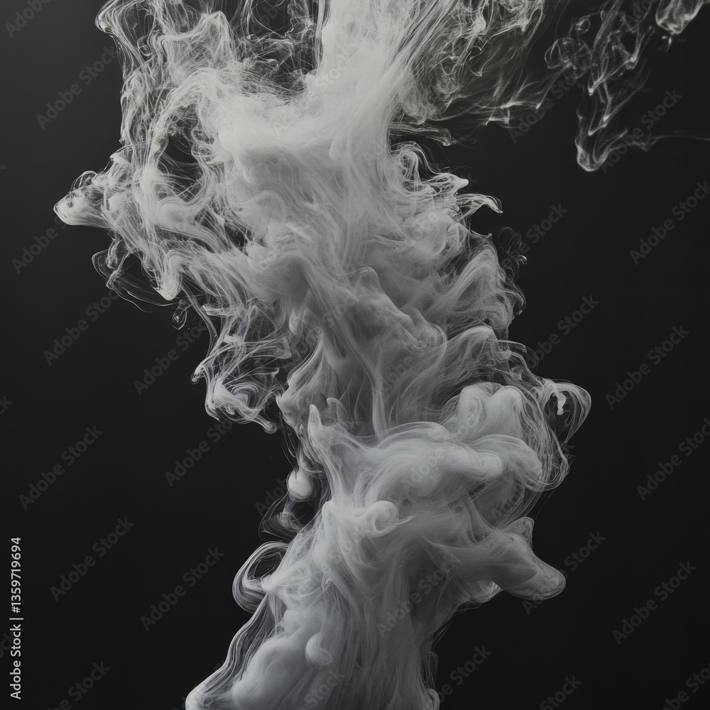 Poster ethereal white: delicate plumes of white paint swirling in dark waters, creating a mesmerizing abstr