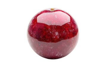 A shimmering ruby red sphere suspended in the void reflecting cosmic mysteries with stark contrast and polished glass texture casting subtle glares