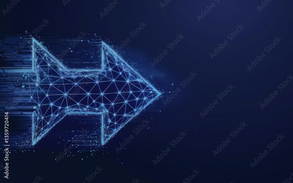 Aufkleber forward digital: a luminous, stylized arrow composed of interconnected dots glides seamlessly across