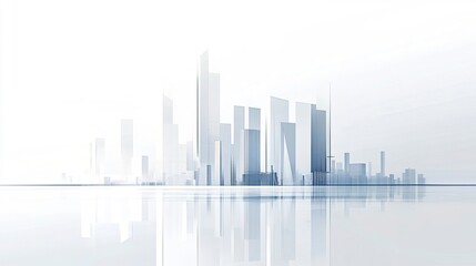 Fototapeta premium Minimalist city skyline with clean vector lines, light gray and white tones defining sleek modern architecture, white background creating a refined aesthetic 