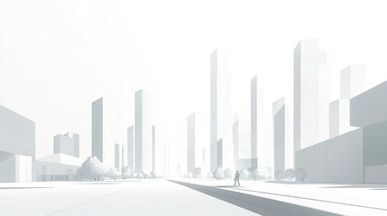 Fototapeta premium Minimalist city skyline with clean vector lines, light gray and white tones defining sleek modern architecture, white background creating a refined aesthetic 