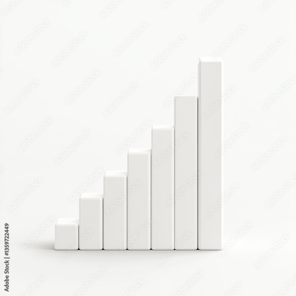 Poster white bar graph: minimalist representation of growth and progress on a bright background