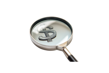 Magnifying Glass on Dollar Sign - Transparent Background