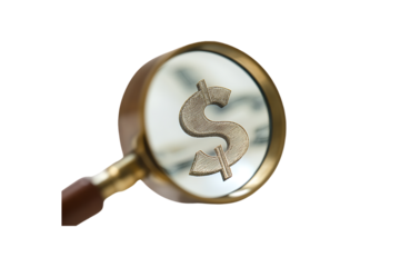 Magnifying Glass on Dollar Sign - Transparent Background