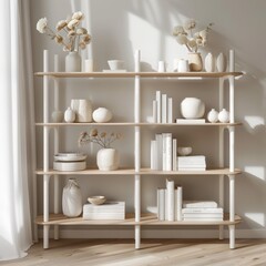 Modern open shelving unit with neutral decor