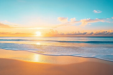 Fototapeta premium Closeup of sand on beach and blue summer sky. Panoramic beach landscape