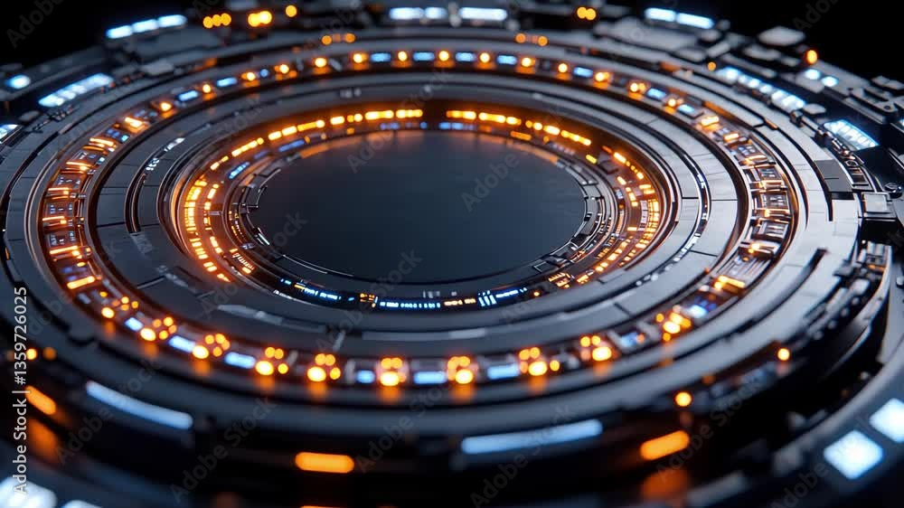 Poster futuristic circular design with glowing elements and high-tech look