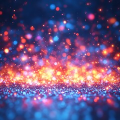 Vibrant sparkling lights, colorful bokeh, on a glittering surface.  Background of dark night.  Possible use Product display