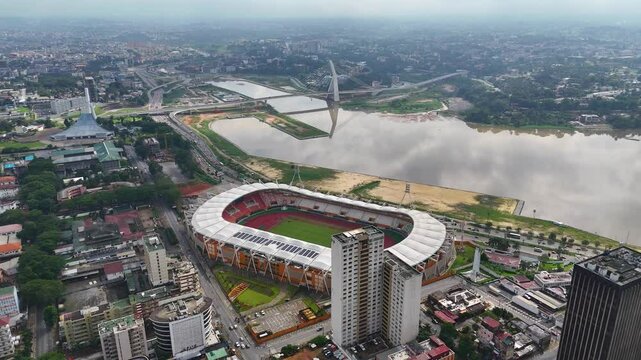 Aerial video over Abidjan Ivory Coast in the early evening hours africa