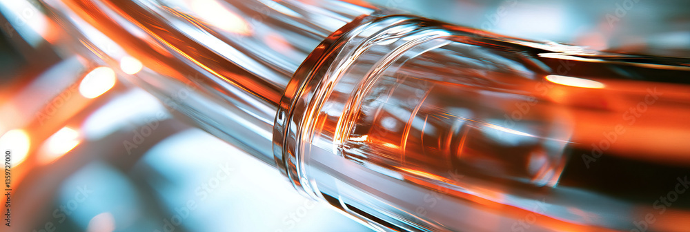 Poster abstract image of interconnected translucent cylinders with orange and blue light refraction