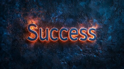 Illuminated text reading 'Success' on a textured dark wall, conveying achievement and motivation.
