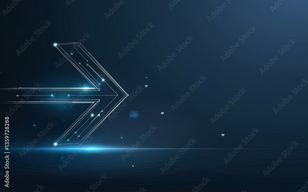 Poster illuminating innovation: a dynamic display of a futuristic arrow, crafted from intricate lines and g