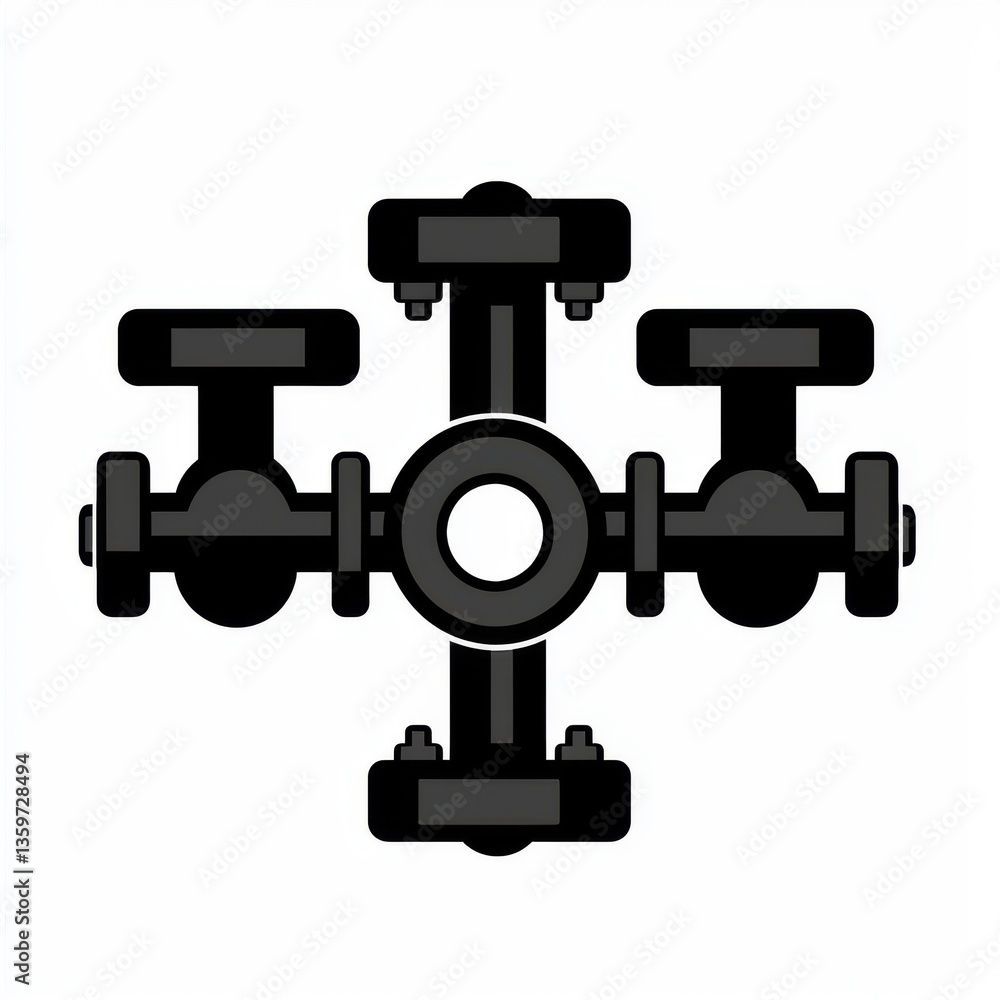 Poster industrial valve design with cross-shaped structure for piping systems and mechanical applications
