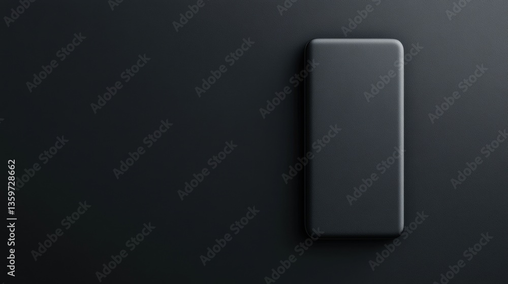 Poster a sleek black smartphone positioned flat against a textured dark gray background creating a minimali
