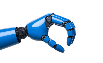 Close-up blue Robotic hand isolated on white background