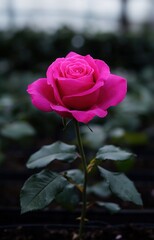 Pink rose, outdoor and flowers in garden for growth, ecology and blossom by house. Backyard