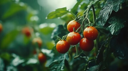  Fresh ripe red organic tomatoes at agriculture plantation farm.