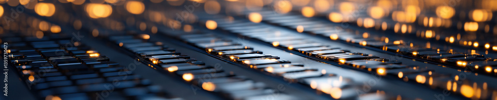 Poster image of parallel rows of glowing rectangular units