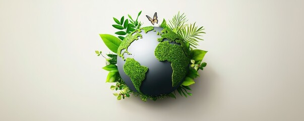 A green, lush globe surrounded by vibrant foliage, symbolizing environmental sustainability and nature's beauty, Sustainable Living.