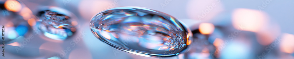Poster image of translucent ovoid objects with iridescent coloration