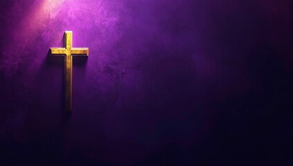 Golden Cross on a Deep Purple Textured Background