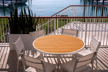 table and chairs on the marina terrace 