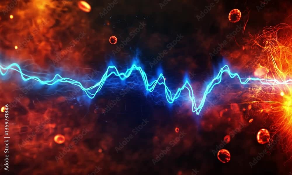 Poster vibrant blue heartbeat line energized with light pulsing across dark background in dynamic motion ma