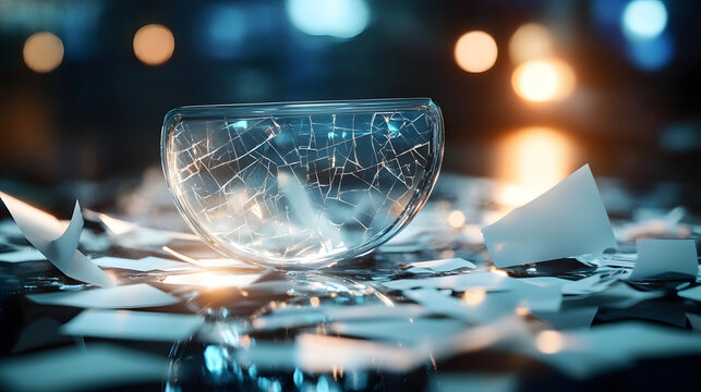 Glass Tablet Surrounded by Shattered Paper Representing Choices in a Modern World : Generative AI