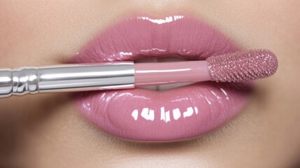 Lip gloss application close-up beauty studio photography glamorous setting eye-level view makeup techniques