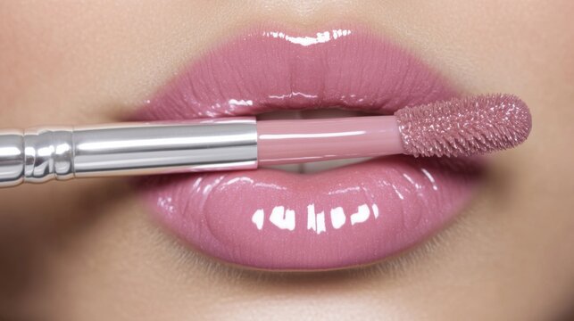 Lip gloss application close-up beauty studio photography glamorous setting eye-level view makeup techniques