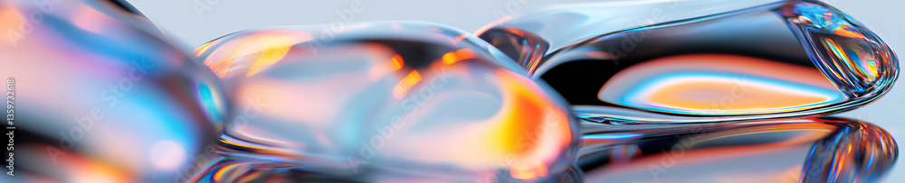 Poster iridescent translucent objects on reflective surface