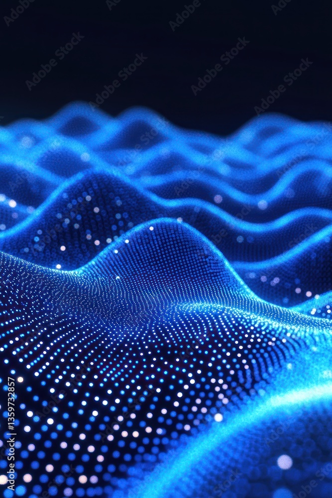 Aufkleber abstract blue wave patterns with glowing dots in a digital space