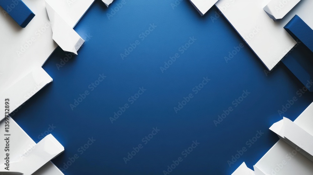 Poster abstract background with white and dark blue rectangular shapes framing a central empty space on a s