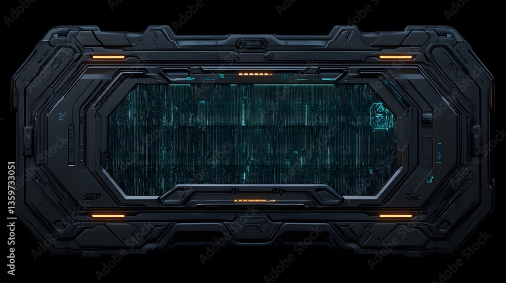 Poster a futuristic digital interface encased in a metallic structure