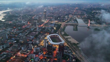 Aerial video over Abidjan Ivory Coast in the early evening hours africa