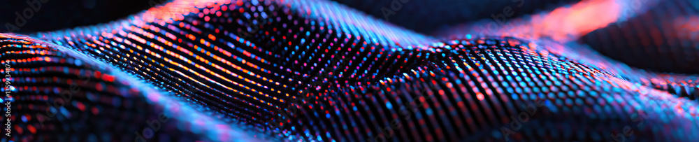 Poster abstract wavy surface with illuminated grid pattern
