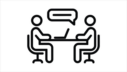 Business Meeting with Laptop and Speech Bubble Collaboration Icon.