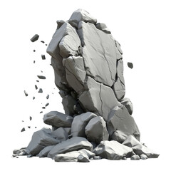 Fototapeta premium abstract pile of rocks that have broken off from bigger cluster of stones and rest on ground isolated on png transparent background